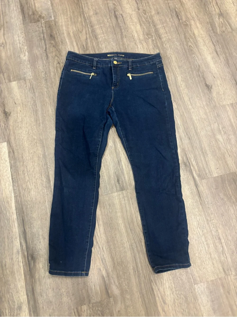 Michael Kors Dark Navy Skinny Jeans with Gold Hardware
